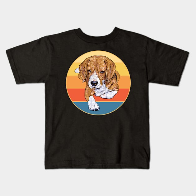 Cute Beagle Dog Breed Vintage Retro Sunset Animal Pet Kids T-Shirt by Inspirational And Motivational T-Shirts